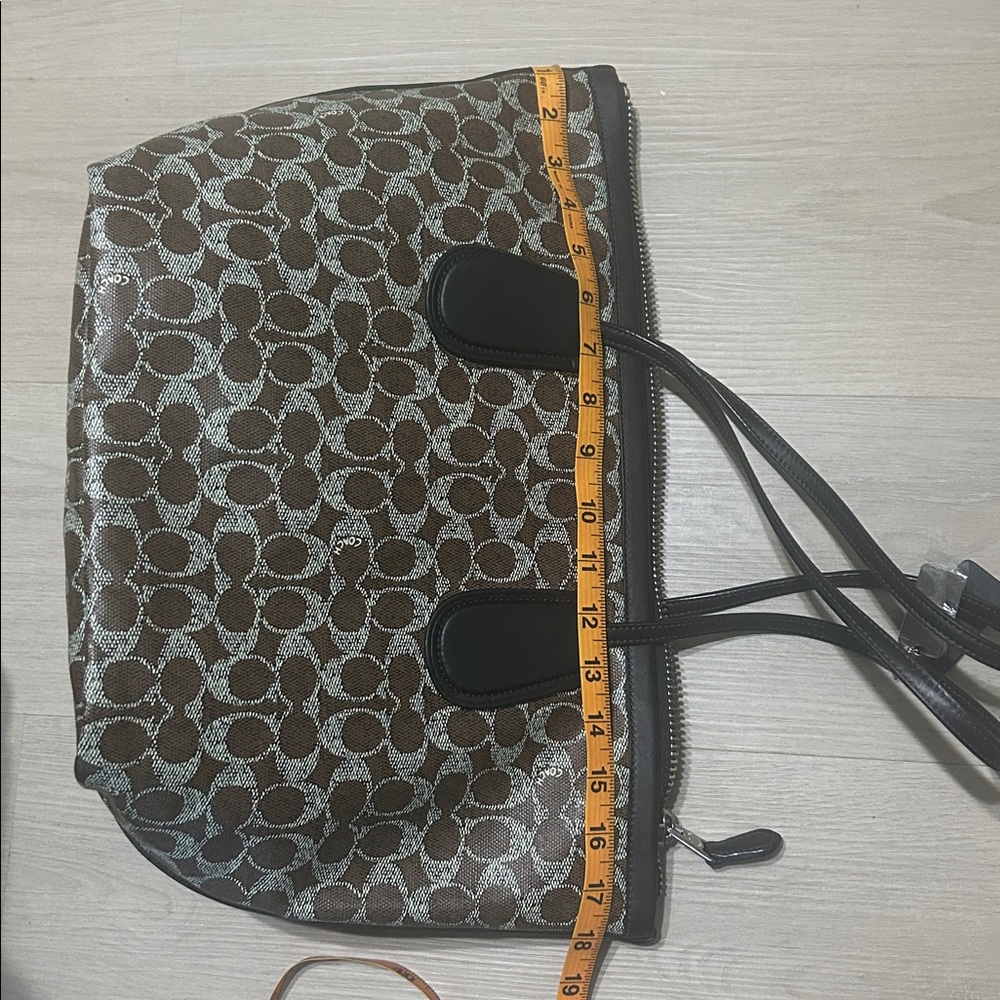 Coach Brown Signature Canvas Tote with Dark Trim and Pouch - Picture 11 of 15